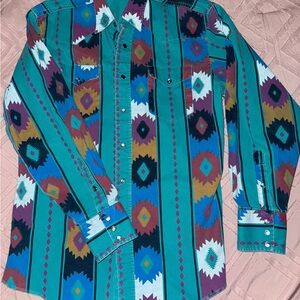 Wrangler Men's Teal and Multicolor Patterned Shirt